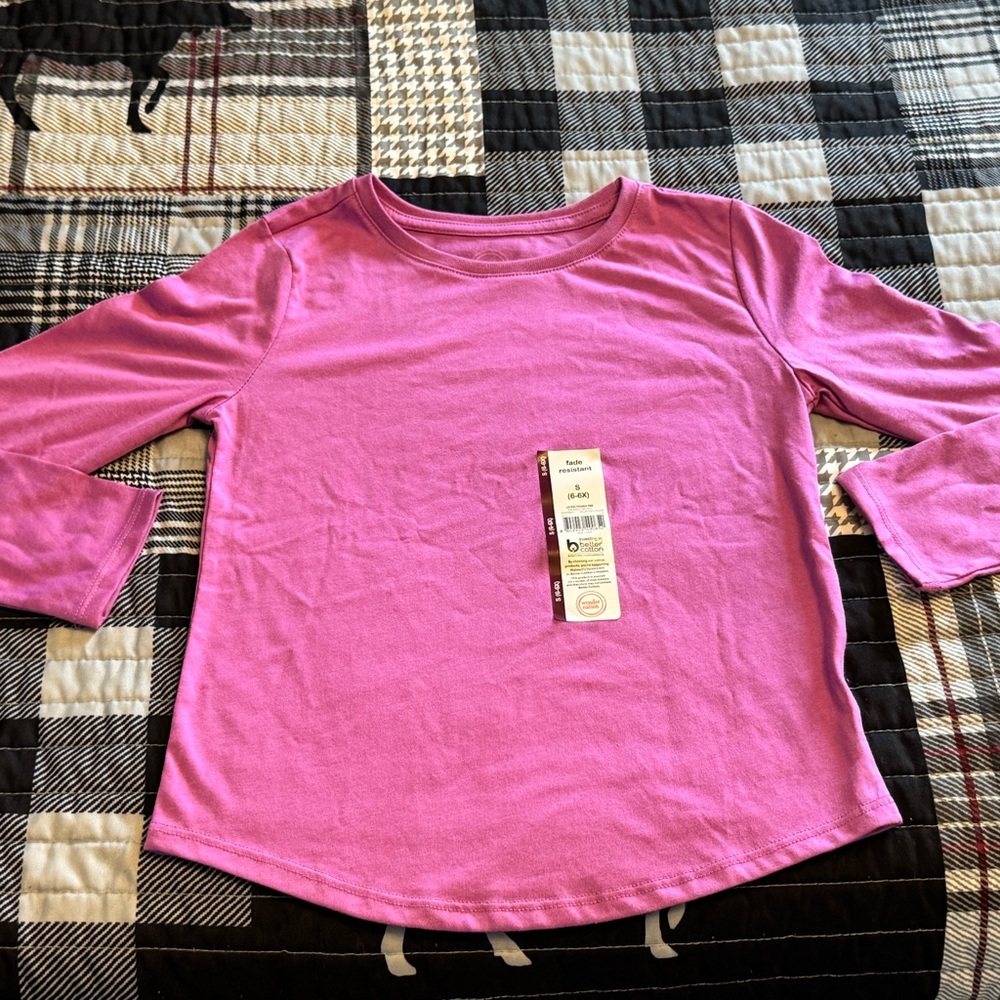 Wonder Nation Vibrant Pink Girls Long Sleeve Tee